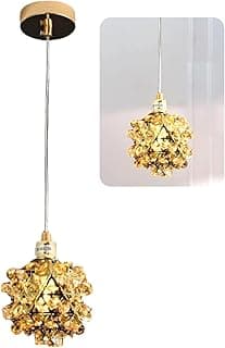Luminária pendente dourada com design de cristal em formato de flor para decoração.