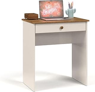 Escrivaninha De Quarto Estilo/Canto/Notebook Com Gaveteiro Puxador Cromado (Off/White)