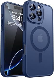 Capa de telefone azul para iPhone 15 Pro com design magnético e protetor de câmera
