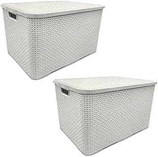 Caixas organizadoras de rattan brancas com tampa, 20 litros, kit de 2 peças