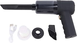 Aspirador de pó portátil preto com acessórios, cabo USB, filtro, anel e escova