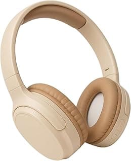 Fone de Ouvido Bluetooth com Cancelamento de Ruído e Design Dobrável Bege