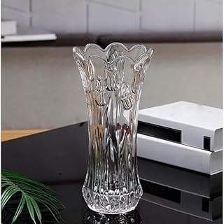 Vaso de vidro decorativo transparente para flores com design lapidado