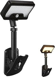 Luminária solar externa com garra e sensor, cor preta, iluminação amarela