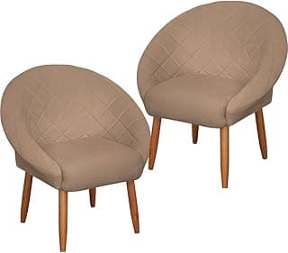 Kit 2 Poltronas Decorativa para Ambiente pequeno Recepção sala de estar Sala de Leitura resistente reforçada tecido veludo pés madeira MOBLAN decor (Cappuccino)