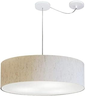 Lustre Pendente com Desvio de Centro Cúpula Tecido 60x15 cm, Vivare Iluminação, Pendente4265 LLA, Linho Bege, Grande