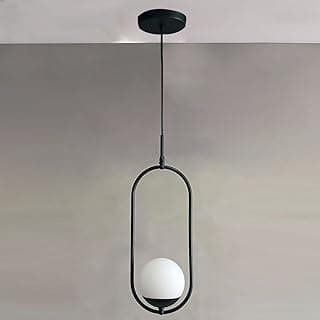 Luminária de teto pendente oval preta com cúpula de vidro fosco branco