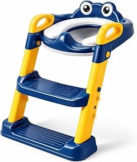 Assento redutor infantil para vaso sanitário com escada azul e amarelo, antiderrapante, dobrável