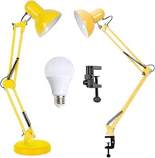 Kit Luminária Mesa 2x1 Amarela com Lâmpada LED e Suporte de Fixação