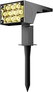 Luminária spot solar de LED com refletor amarelo quente, preto e dourado, para jardim externo