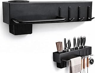 Suporte Organizador de Parede para Cozinha, 30cm, com Ganchos, Porta Talheres e Utensílios, Prateleira Multiuso - Feito em Metal e Plástico