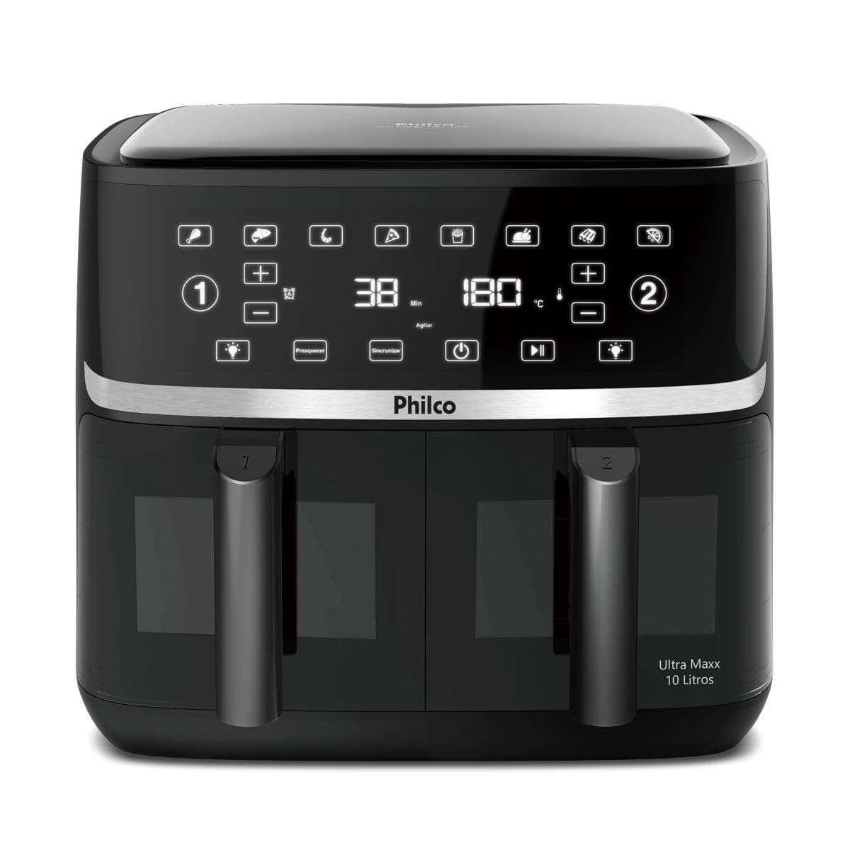 Fritadeira Elétrica Air Fryer Philco PAF10A Cesto Duplo Cerâmica 10L Preto e Prata 220V