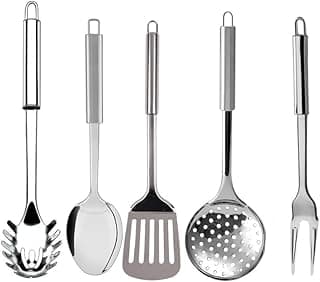 Kit Utensílios de Cozinha em Aço Inox com Cabo de Silicone 5 Peças