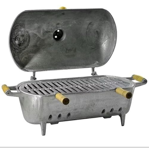 Churrasqueira Bafo Grande de Alumínio Fundido, Grelha Portátil com Tampa