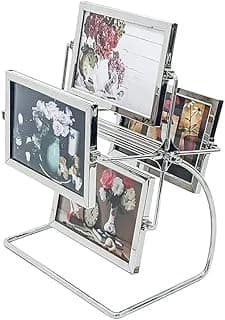 Porta retrato giratório prateado para 8 fotos de 10x15cm com suporte rotativo