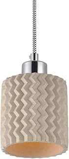 Luminária pendente de concreto cinza com design texturizado, base cinza e cúpula cinza clara, acabamento metálico prateado