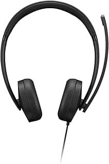 Fone de ouvido estéreo Lenovo com fio USB-A Gen 2, preto, ângulo frontal