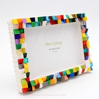 Porta-retrato criativo colorido DIY de 15,2 cm com moldura de blocos de Lego multicoloridos