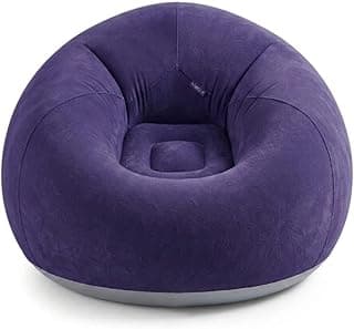 Puff Inflável Sofá Poltrona Aveludado Portátil Dobrável Sofá Preguiçoso Com Bomba Design Moderno Confortável. (Azul)