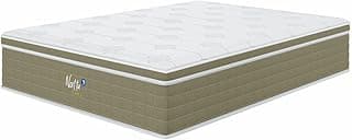 Colchão queen size com molas ensacadas, bege e branco, design de molas visível