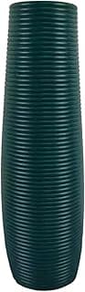 Vaso alto decorativo verde escuro com listras verticais finas, para decoração de interiores.
