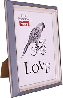 Porta retrato cinza com desenho de papagaio em bicicleta e texto 'LOVE'.