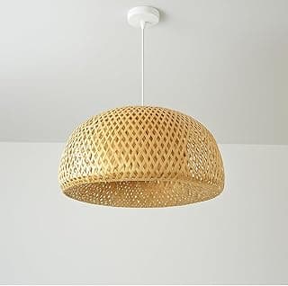 Luminária pendente de teto estilo rústico de bambu com fio branco ajustável