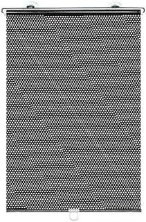 Cortina persiana blackout com pontos pretos e brancos, fundo branco