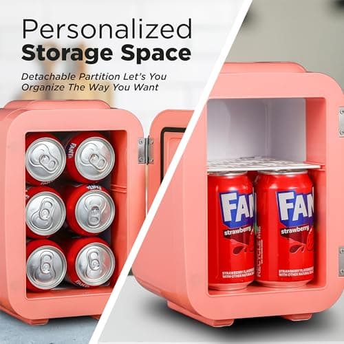 ICEBOX IBMF4BLS Geladeira para quarto, cuidados com a pele, refrigerador portátil e aquecedor de maquilhagem, para escritório e frigorífico doméstico, mini (4 L / 6 latas), vermelho rubor