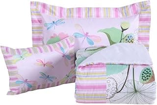 Kit de edredom infantil com estampa de libélulas, 4 peças, rosa, verde e azul
