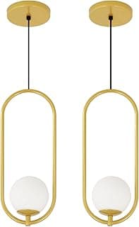 Kit 2 Luminárias Pendente Arco Globo Vidro Sala Cama Dourado