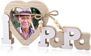 Porta-retrato de Natal em forma de coração com foto de avô, texto I Love Papa