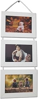 Porta-Retrato Trio Decorativo de Madeira com Vidro – Conjunto para 3 Fotos 10x15, Moldura Decorativa com Cordão para Parede, Sala e Quarto(Branca)