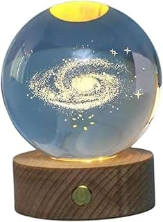 Luminária de Mesa Bola Cristal Led Planeta Terra Galáxia Sistema Solar Base Madeira