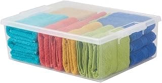 Caixa organizadora plástica transparente 17 litros com toalhas coloridas