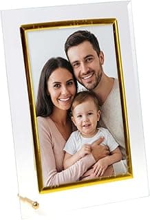 Porta retrato 10x15 com acabamento premium em vidro, moldura dourada, família feliz