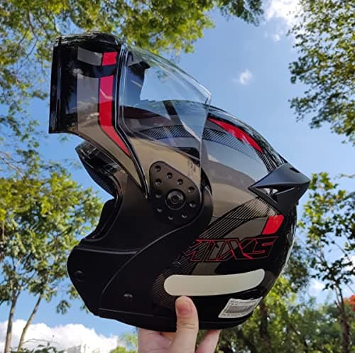 Capacete de Moto Mixs MX Gladiator Delta Articulado Escamoteável Robocop Cinza Com Vermelho 56