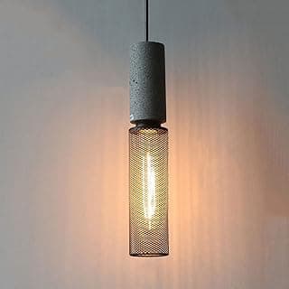 Luminária pendente de malha de concreto e metal cinza para loft industrial, iluminação de teto com design de gaiola de cimento, base E27