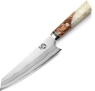 Faca japonesa Kiritsuke de 21 cm MITSUMOTO SAKARI, aço Damasco 440C, cabo de romã branco