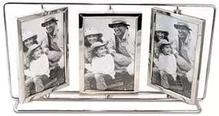 Porta retrato giratório em alumínio com três fotos de família em preto e branco