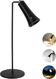 Lâmpada de mesa LED recarregável preta, 4 em 1, iluminação regulável em 3 cores