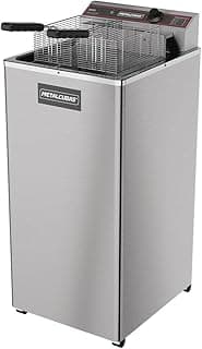 Fritadeira elétrica Metalclas GFAO 18 P em aço inoxidável, com cesta e controles visíveis, fundo branco.