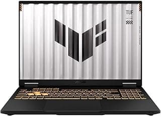 Notebook ASUS TUF Gaming F16 aberto com teclado retroiluminado em ouro