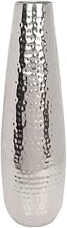 Vaso de metal martelado em gota de 41,5 cm em prata para decoração elegante