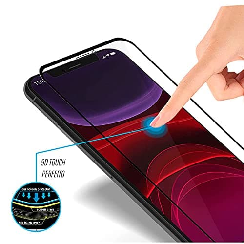 Película de vidro 9D para smartphone com toque perfeito e proteção de tela.