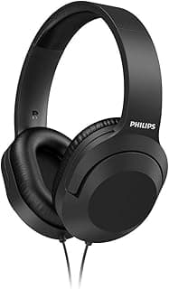 Fone de ouvido preto Philips TAH2005, ângulo frontal, com logo visível