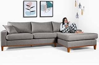 Sofá California 4 Lugares Living Chaise Linho Lado Esquerdo - Essencial Estofados (Cinza)