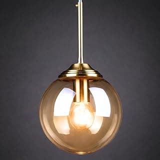 Luminária pendente de vidro âmbar com base dourada, estilo retrô.