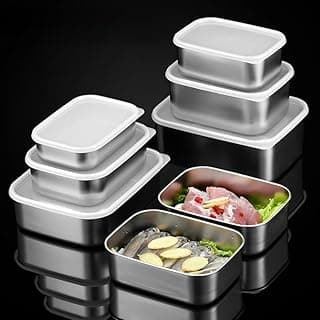 Pote Marmita Aço Inox Lancheira Portátil 340ml a 1400ml Marmita Acampamento ao Ar Livre Com Tampa(6 caixas de aço inoxidável)