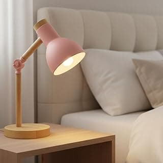 Luminária Abajur de Mesa Articulada com Base em Madeira Natural – Estilo, Funcionalidade e Conforto Visual (Rosa)